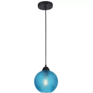 image of Netlighting Merano Fresno Dome Pendant Ceiling Light Blue Glass, Black Metal Led