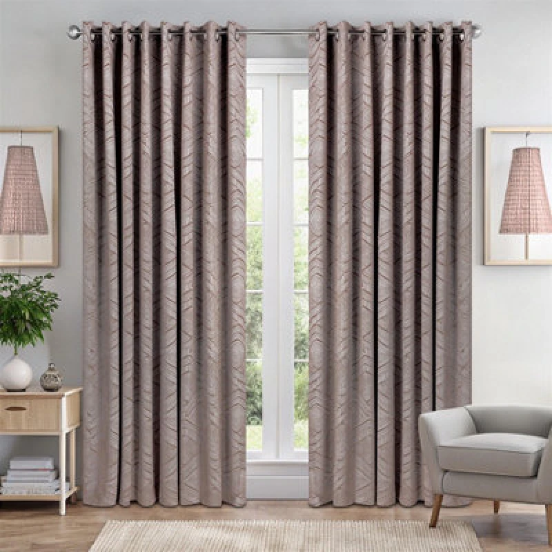 Image of Luxury Living Triple Weave Soft Drape Geometric Aztec Print Ring Top Blackout Curtains 168Cm X 137Cm Terracotta
