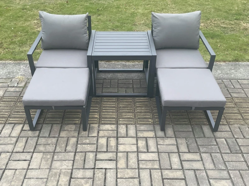 Image of Fimous Aluminium 5 Pieces Garden Furniture Sofa Set Chair & Footstool with Table Including Cushions Dark Grey Dark Grey Unisex