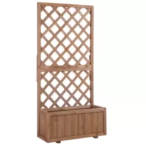 Image of Outsunny Garden Wooden Pine Trough Planter with Topped Trellis Climbing Plants Flower Raised Bed