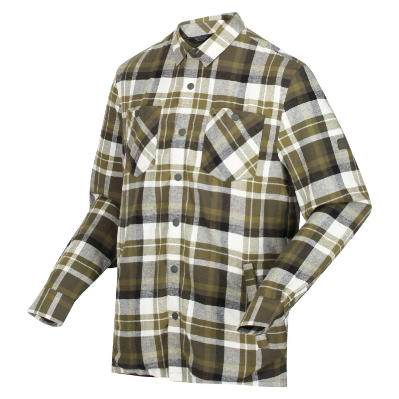 Image of Regatta Mens Thamos Organic Cotton Check Long Sleeve Shirt S - Chest 37-38' (94-96.5cm) Dark Khaki/Check RMS155-B6Z-S