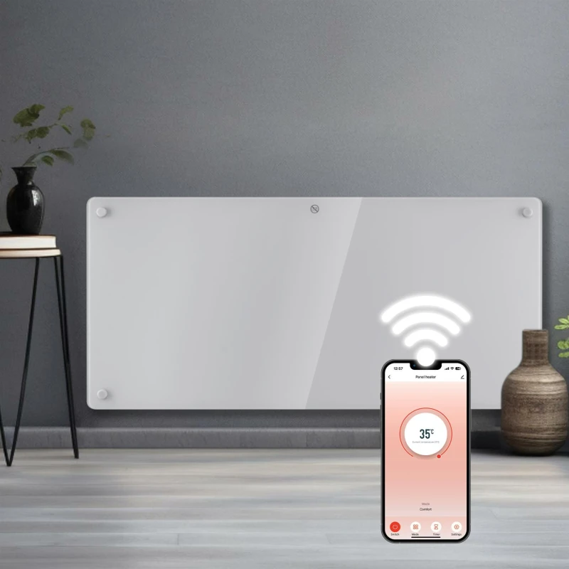 Image of Futura 2000W WIFI Glass Electric Panel Heater Radiator White Wall Mounted White Unisex