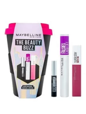 image of Maybelline Makeup Kit The Beauty Buzz, Brow Mascara, Falsies Lash Lift Mascara And Pink Liquid Lipstick Christmas Gift Set