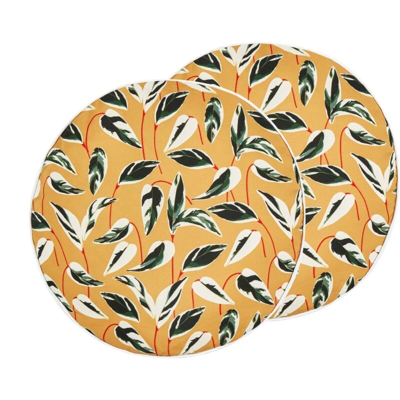 Image of Beliani Set Of 2 Outdoor Cushions Taggia Plant Pattern 40 X 40 Cm Yellow