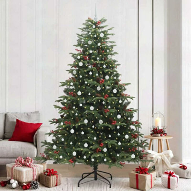Image of vidaXL Artificial Christmas Tree with LED Strip Lights, White Balls Green 240 cm, Green 3395571