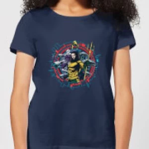 Image of Aquaman Circular Portrait Womens T-Shirt - Navy - L