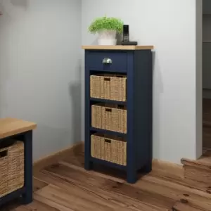 Image of Rye Two Tone Oak & Blue 4 Drawer Hallway/Bathroom Storage Unit With Wicker Baskets
