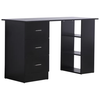 Image of HOMCOM 120cm Computer Desk Writing Table PC Workstation Study Laptop Stationery w/ 3 Shelf & Drawers Black AOSOM UK