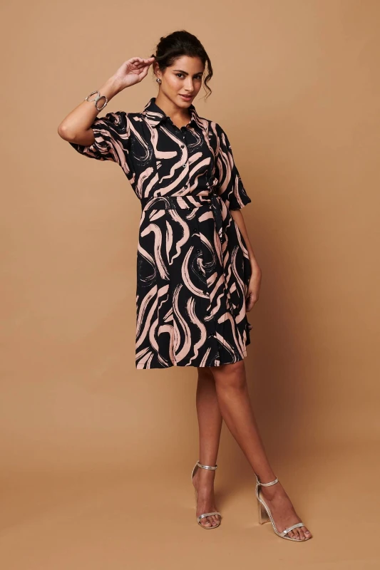 Image of Izabel London Womens Brushstroke Print Short Shirt Dress in Pink Size: 10 Pink Female 10