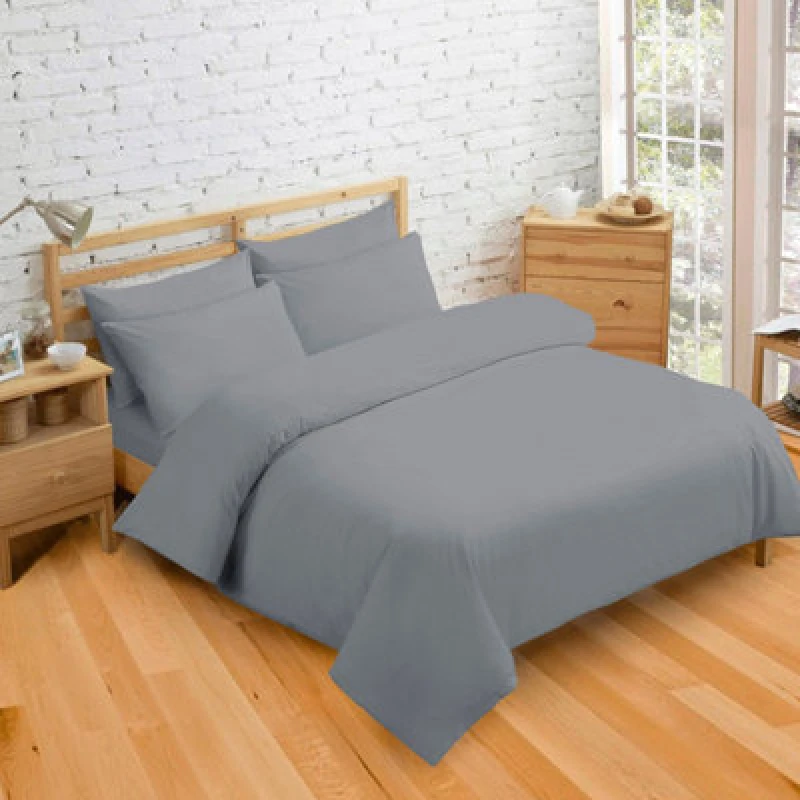 Image of Velosso Grey Plain Dyed Duvet Cover And Pillowcase Set King