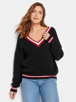 Long Tall Sally Double V Varsity Jumper - Black, Size 14-16, Women