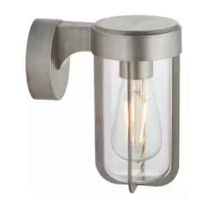 image of Loops - Brushed Silver Outdoor Wall Light with Clear Glass Shade - IP44 Rated - LED Bulb