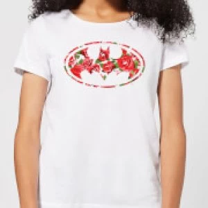 DC Comics Floral Batman Logo Womens T-Shirt - White - S