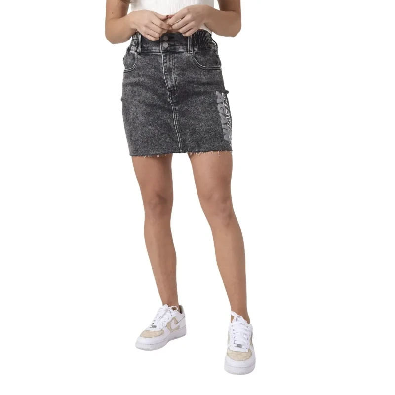 Image of Project X Paris Denim skirt with print on the woman's side Project X Paris Noir Female S
