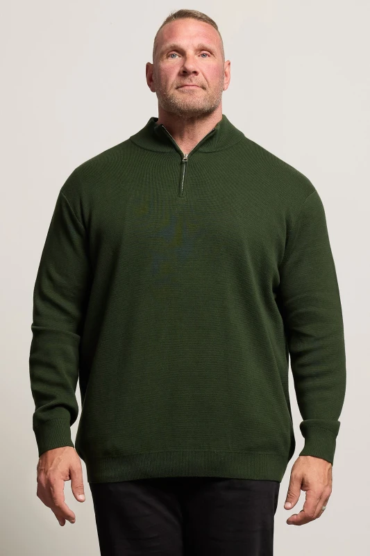 Image of BadRhino BadRhino Men Milano Quarter Zip Jumper in Dark Green Size: 3X-Large Dark Green XXXL Male 5063589344144