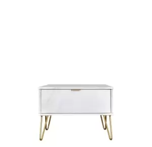 image of Hirato Ready Assembled 1 Drawer Large Bedside Cabinet Marble Gold Metal Hairpin Legs