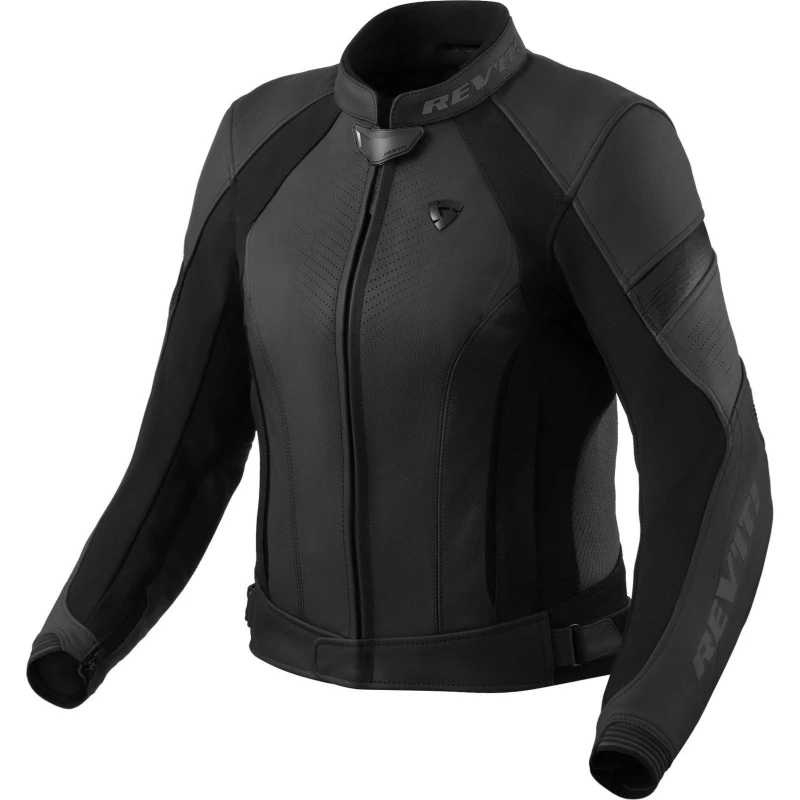 Image of Rev It Xena 4 Ladies Leather Motorcycle Jacket 36 Black Anthracite (UK 8) Black Anthracite
