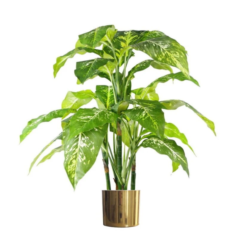 Image of Leaf 100cm Large Fox's Aglaonema (Spotted Evergreen) Tree Artificial Plant with Gold Metal Planter Green unisex