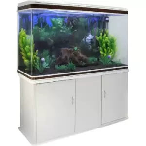 image of Monstershop - Aquarium Fish Tank & Cabinet with Complete Starter Kit - White Tank & Black Gravel - White