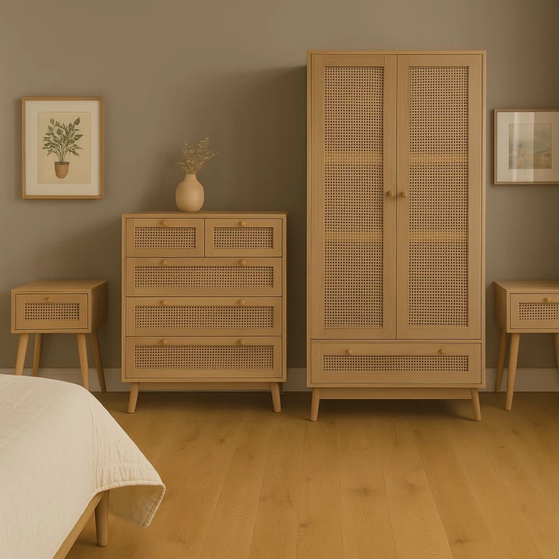 Image of Birlea Wooden 3 Piece Furniture Set Wardrobe Chest of Drawers Bedsides Birlea Croxley in Brown Brown One Size Unisex 5056206656140