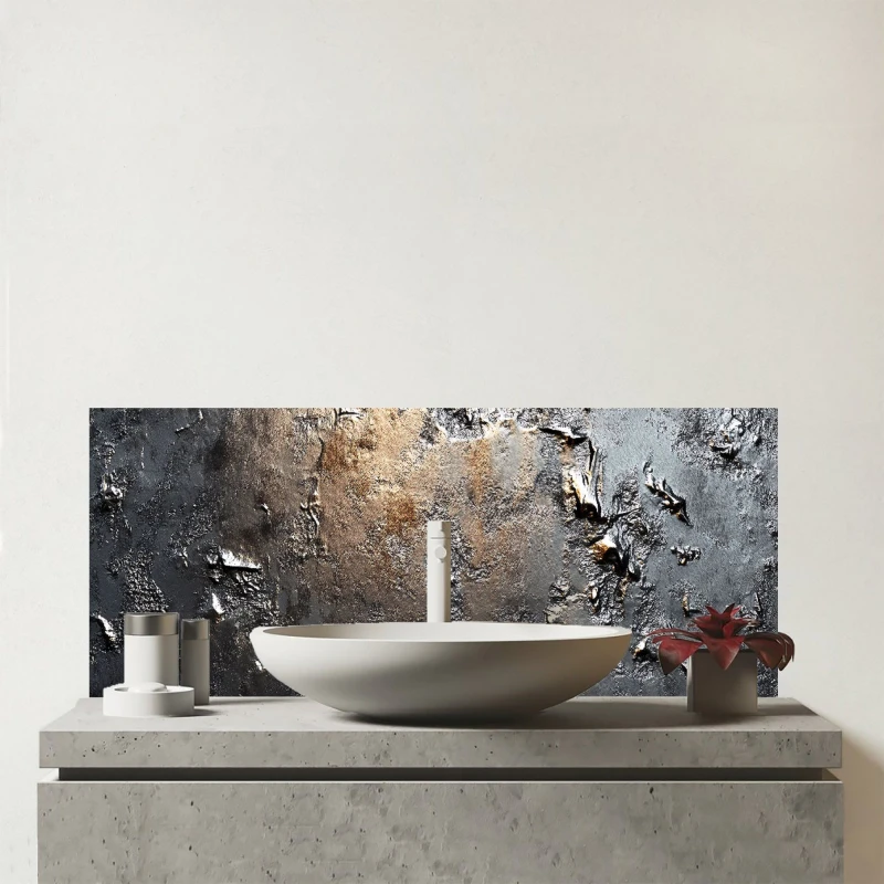 Image of Warren Reed - Designer Grey Gold Textures Glass Bathroom Splashback Grey Unisex