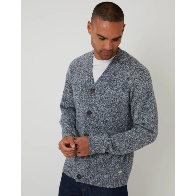 Image of Threadbare Threadbare Men Cotton Blend Knitted Button Up Cardigan in Navy Size: large Navy L Male 7625915265707