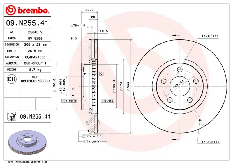 Image of BREMBO Brake disc BREMBO 09.N255.41
