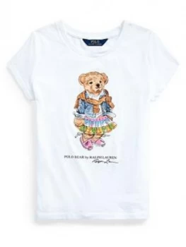 Image of Ralph Lauren Girls Short Sleeve Bear Print T-Shirt, White, Size Age: 2 Years, Women