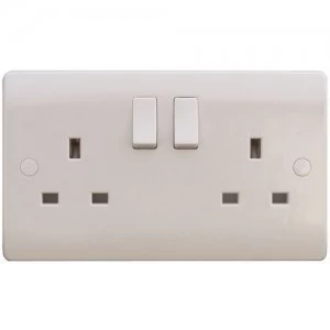 ESR Sline 13A White 2G Twin 230V UK 3 Switched Electric Wall Socket