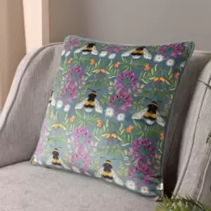 House of Bloom Zinnia Bee Repeat Cushion Multicolour, Multicolour / 43 x 43cm / Polyester Filled