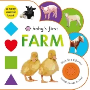 Image of babys first sound book farm with five different animal sounds to hear