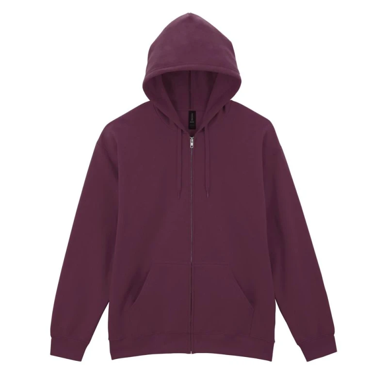 Image of Gildan Mens Softstyle Fleece Midweight Full Zip Hoodie in Maroon Size: Small Maroon Male S