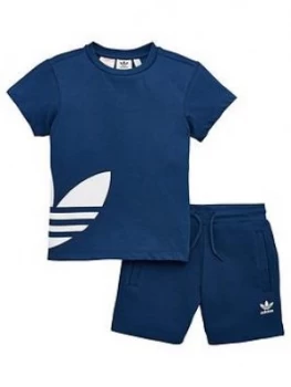 Image of Boys, adidas Originals Big Trefoil Shorts Set - Marina, Size 3-4 Years
