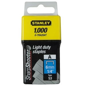 image of Stanley Light Duty A Type Staples 6mm box 1000