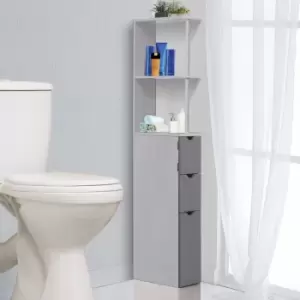 image of Slimline Bathroom Storage Cupboard White With Drawers