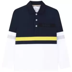 Boss Long Sleeve Stripe Polo Shirt - Blue