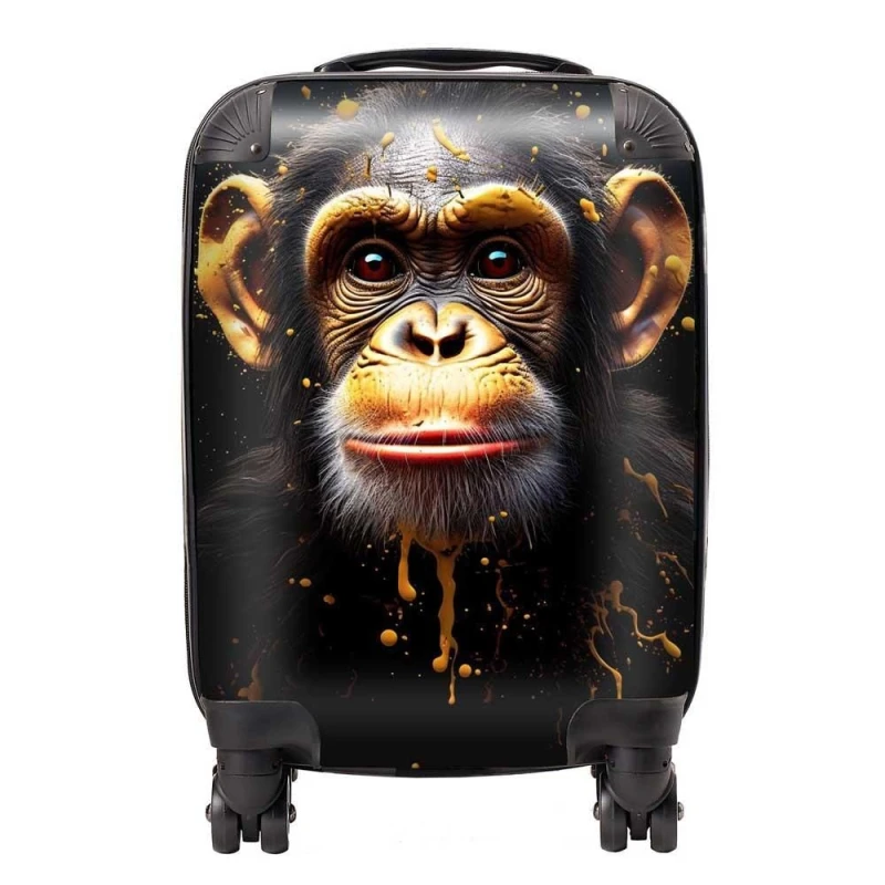 Image of Warren Reed - Designer Splashart Cheeky Chimp Face Suitcase in Orange Size: Large Orange Unisex Large