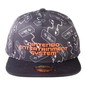 image of Nintendo - Nes Controllers All-Over Print With Logo Unisex Snapback Baseball Cap - Black