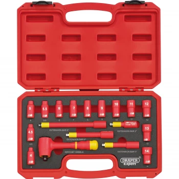 Image of Draper 18 Piece 1/4" Drive VDE Insulated Socket Set Metric 1/4"
