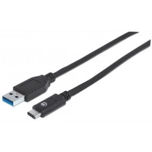 Image of Manhattan USB-C to USB-A Cable 50cm Male to Male 10 Gbps (USB 3.2 Gen2 aka USB 3.1) 3A (fast charging) SuperSpeed+ USB Black Lifetime Warranty Polybag