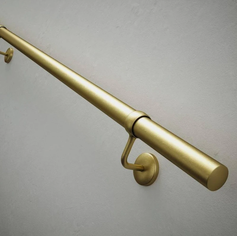 Image of Forgeworks Satin Brass Premium Modern Easy Install Indoor Stair Handrail Kit 3.6m in Gold Gold Unisex
