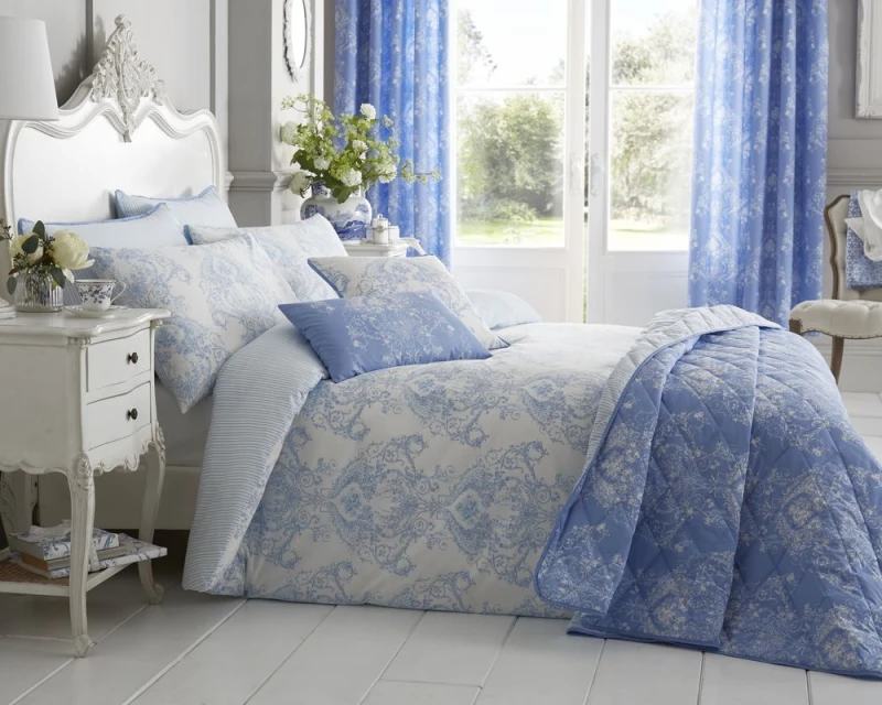 Image of Bellissimo Home Toile 200 Thread Count Cotton Rich Duvet Cover Set - Super King Bed / Blue