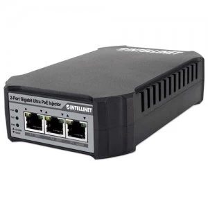 image of Intellinet 2-Port Gigabit Ultra PoE-Injector 10/100/1000 Mbps (UK 3-pin plug)