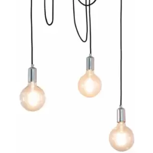 Image of Multi Light Ceiling Pendant 3 Bulb Chrome Steel Industrial Adjustable Hang Hook