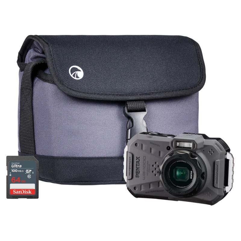 Image of Pentax WG-1000 16MP 4x Zoom Tough Compact Camera - Grey - Camera + San