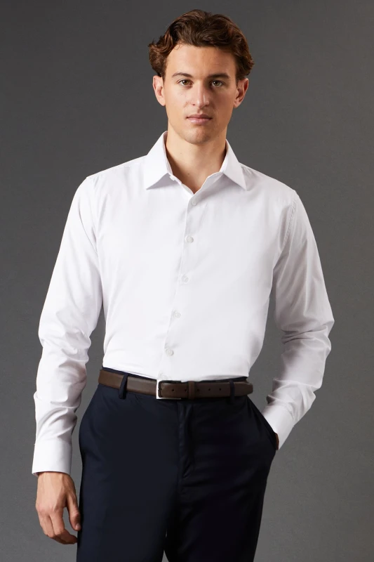 Image of Burton Mens White Tailored Fit Long Sleeve Easy Iron Shirt White 17 in Male BBB05280