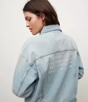 Image of AllSaints Womens Address Charlie Denim Jacket, Indigo, Size: 12