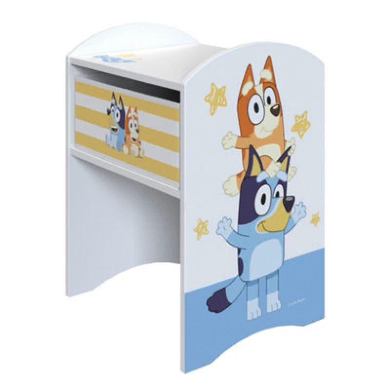 Image of Bluey Bedside Table - Sturdy Engineered Wood Construction, Small Side Table With Drawer For Kid's Bedroom