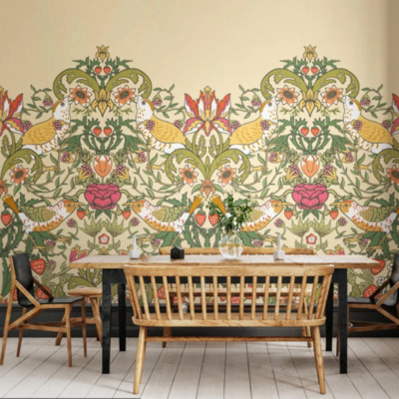 Image of Origin Murals Birds, Fruit And Foliage - Gold And Olive Matt Smooth Paste The Wall Mural 350Cm Wide X 280Cm High