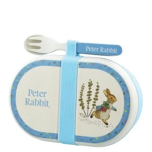 image of Beatrix Potter Peter Rabbit Organic Bamboo Snack Box with Cutlery Set